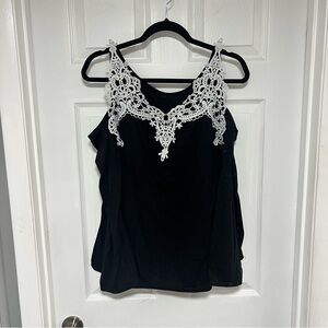 Elegant Black Lace Trim Women's Top Size L